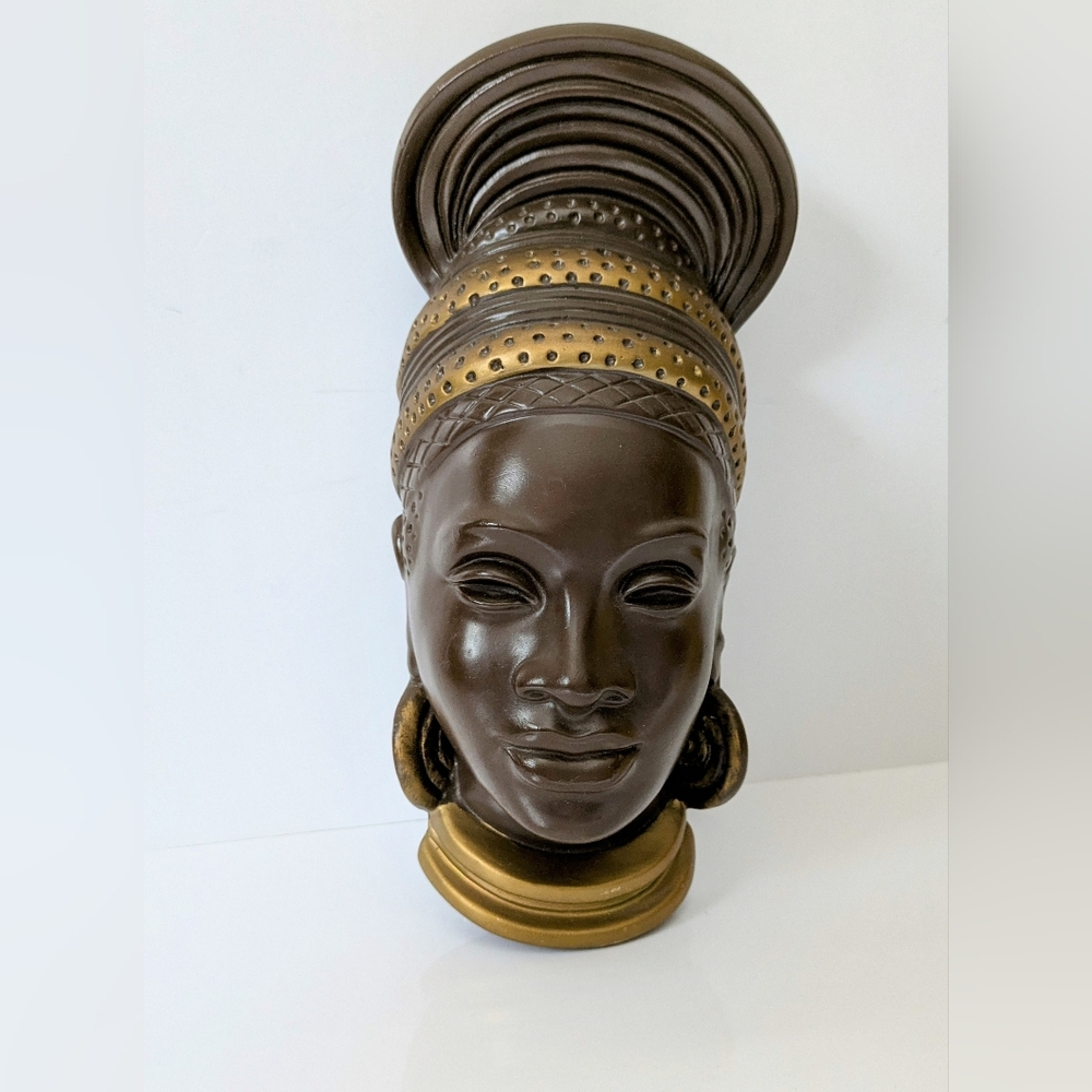 Vintage Devonware African Woman Wall Plaque Hand-painted Chalkware Mid-century